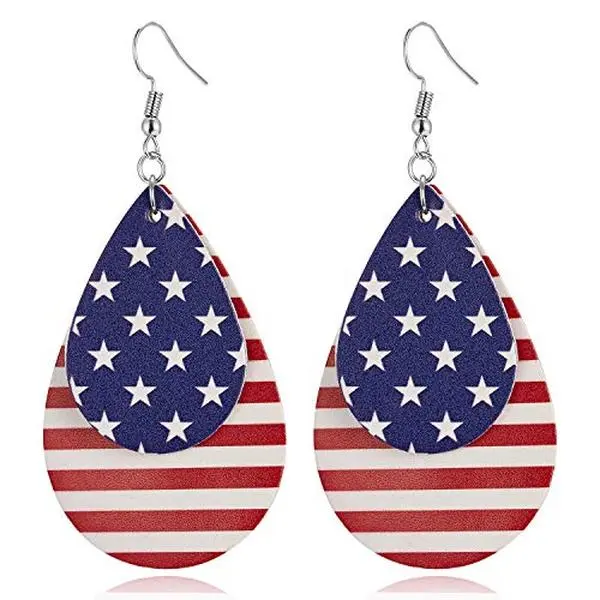 American Flag Earrings for Women 4th of July Patriotic Earrings Cute Teardrop Faux Leather Dangle Earrings