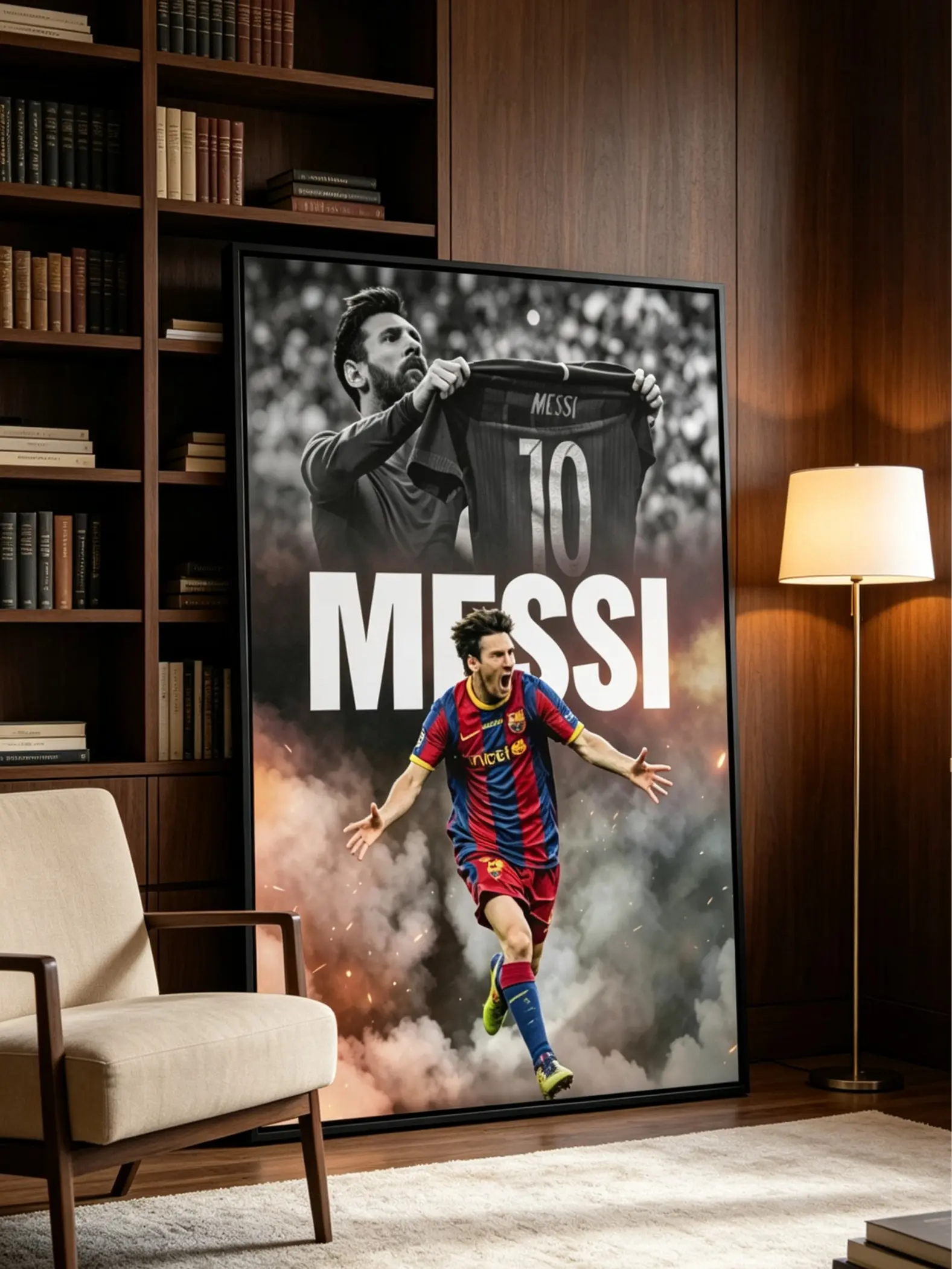 Vibrant Messi Football Icon Mural Print Poster - Barcelona Limited Jersey Themed Wall Art, Soccer King Decor, Birthday Gift for Boyfriend, Frame-Compatible Home Decor