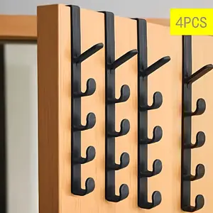 4 sets of door rear hooks, for hanging clothes on the door, bathroom door towel rack, with 5 clothing hooks, hooks for hats and towels at the rear of the door, used to hang keys, hats, bags, etc. at the entrance of the storage room.