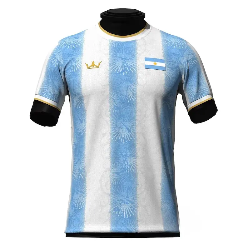 Argentina Natl Soccer Fan Jersey 2026 Sky Blue White Stripe Sunburst Home Gold Crown Dark Navy Away Unisex Loose Casual Street Style Fall Winter Tee