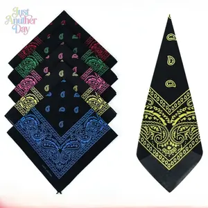 5PCS Paisley Bandana Set, Black Base with Colorful Print Cotton Headband, Hip Hop Style Square Scarf, Versatile Head Wrap for Cycling, Hiking, Dancing, Sweat Absorbent