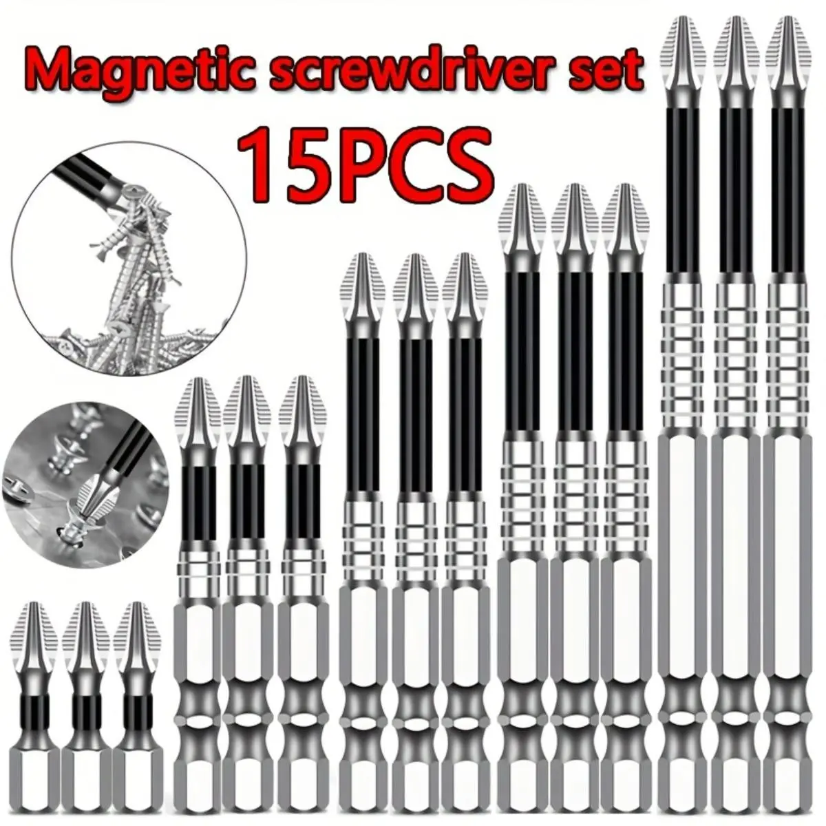K5 Threaded Drill Bit Set 15-Piece Drill Bits Kit, Power Drill Bits, High-Strength Durable Screwdriver Bits, Compatible with Electric Drills, Woodworking, Furniture Installation