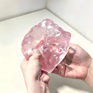 Clear TPR Malt Sugar Cheese Cube Squishy Toy, Stretchable Transparent Squeeze Fidget Squish, Fun Hobby Sensory Stress Relief Toy, Portable Soft Decompression Desk Toy for Teens & Adults
