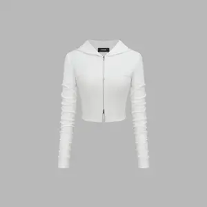 Cider [2 colors, size 2-26] Solid Zipper Corset Crop Hoodie