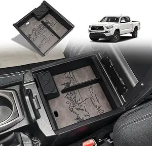 for 2023 Tacoma Center Console Organizer with Leather Trim Inserts Compatible with Toyota Tacoma 2016 2017 2018 2019 2020 2021 2022 2023 Armrest Storage Box