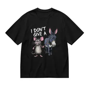 Funny "I Don't Care" Mouse and Donkey Graphic T-Shirt - 180g Cotton Vintage Loose Short Sleeve Crew Neck Casual T-Shirt, Women's short-sleeved shirt