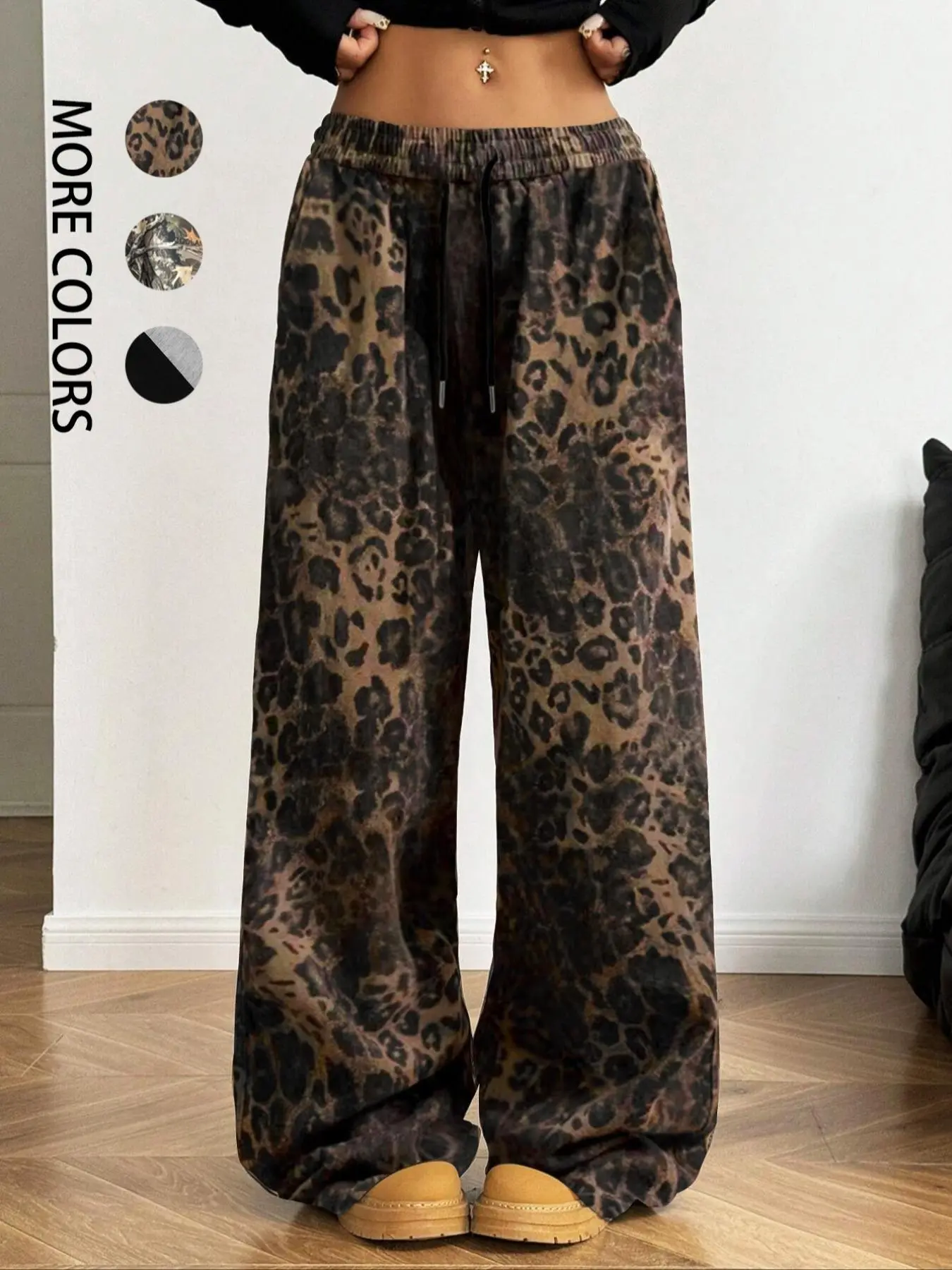 Women's Colorblock / Letter / All Over Print Drawstring Waist Wide Leg Loose Sweatpants, Casual Pocket Trousers for Fall & Winter, Women's Bottoms for Daily Wear