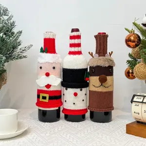 Festive Christmas Wine Bottle Covers, Knitted Santa Claus Cartoon Decoration, Snowman Design for Holiday Party Decorations