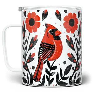LOFTIPOP Cardinal Bird Coffee Mug, Floral Nature Cup, Designed and Printed in the USA by Loftipop