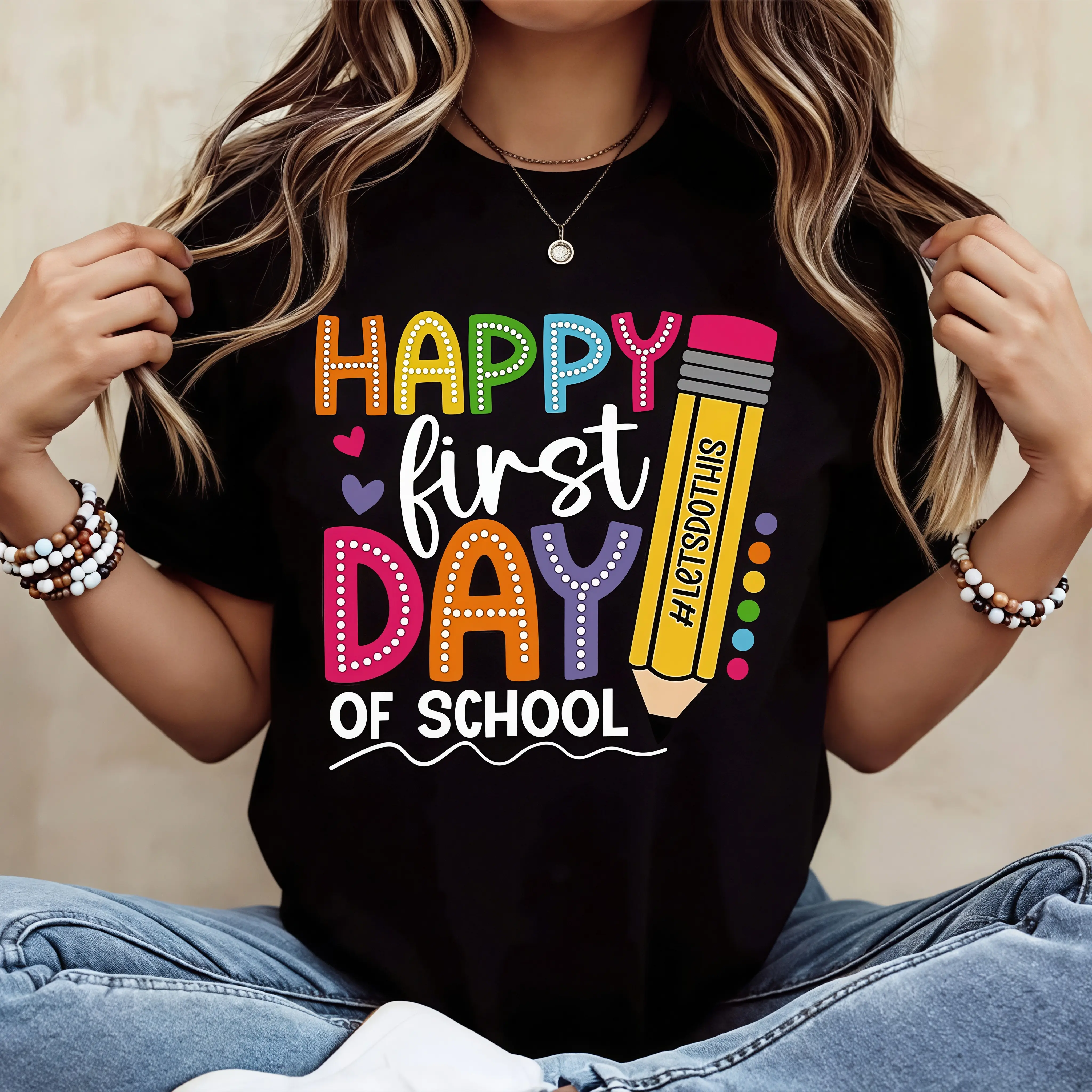 Happy Day Of School Print T Shirt Women Casual Short Sleeve Top Summer Fashion Graphic Tee For Students And Teachers