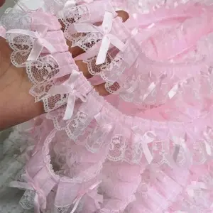 1 Yard Pink Bow Embroidery Lace Fabric Trim DIY Clothing Decoration Accessory 5CM Wide