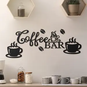 Rustic Metal Coffee Bar Sign – Bean & Cup Wall Art, Hanging Decor for Home, Kitchen, Office – Farmhouse Style Sign for Coffee Lovers