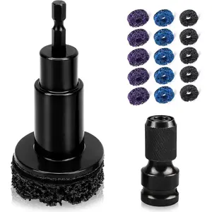 Wheel Hub Cleaning Kit -  Dust Remover with 15 Abrasive Pads,  Alloy Holder & 1/2"  Wrench Adapter, Fits Power Drills - Auto Wheel Stud & Hub Surface Cleaning Tools for  Repair