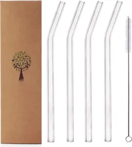Glass Smoothie Straws, Clear Bent 9 in X 10 mm Drinking Straws, Set of 4 with Cleaning Brush Glass Smoothie Straws, Clear Bent 9 in X 10 mm Drinking Straws, Set of 4 with Cleaning Brush
