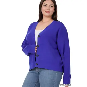 PLUS VISCOSE SWEATER CARDIGAN IN Bright Blue