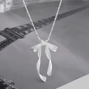 Silver Bow Necklace - Adjustable Pendant Necklace with Bow Design, Free Gift Included, 16-18 Inches Long