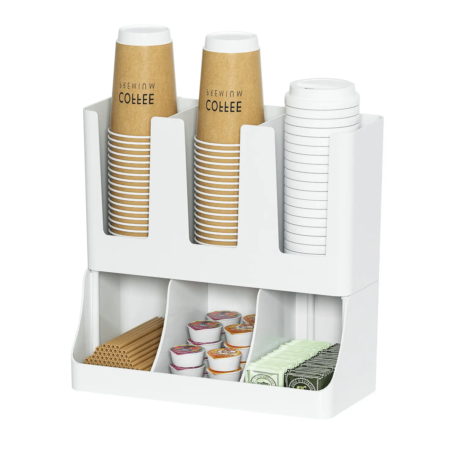 BrewHaus Barista Caddy Large Wall-Mounted Coffee Cup Organizer Black Holds 8-22oz Cups Accessories Paper Cup Dispenser