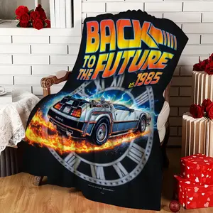 1Pc "Back To The Future" Movie Pattern Blanket-Movie-Themed-For Bedroom, Living Room, Movie-Themed Spaces-Soft And Nostalgic-Ideal For Movie Enthusiasts, Perfect For Any Day, Cozy Blanket, Movie Themed Decor, Contemporary Style, Pop Culture Decor