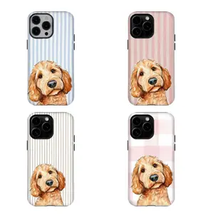 Cute Goldendoodle Blue Stripe Phone Cover for Dog Lovers Aesthetic For iPhone 17 Pro Max 16 15 14 13 12 11 for Samsung S21 S22 S23 S24 S25 Phone Case|Tough Phone Case|Gift For Fans|Gifts for anime lovers Protective Custom