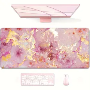 Large Pink Marble Desk Mat - Rubber Gaming Mouse Pad with Rose Golden Design, Perfect for PC, Laptop, and Office Use, Ideal for Women and Girls, Computer Desk Mat