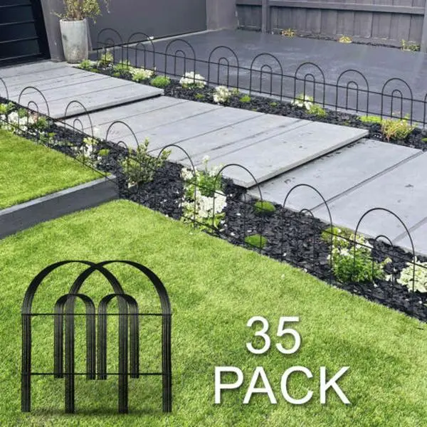JupiterForce Portable Modern 50'x18" Arched Interlocking Folding Iron-Alloy Steel Garden Border Fence, 35 Pcs Weatherproof Outdoor Animal Barrier, Easy-Storage Durable Home Improvement Accessory for Decoration