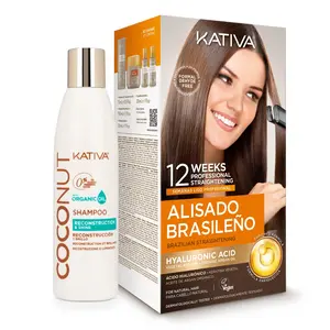 Kativa Brazilian Hair Straightening Kit: 12-Week Salon-Quality Smoothing + Coconut Oil Shampoo 250ml Conditioner Haircare
