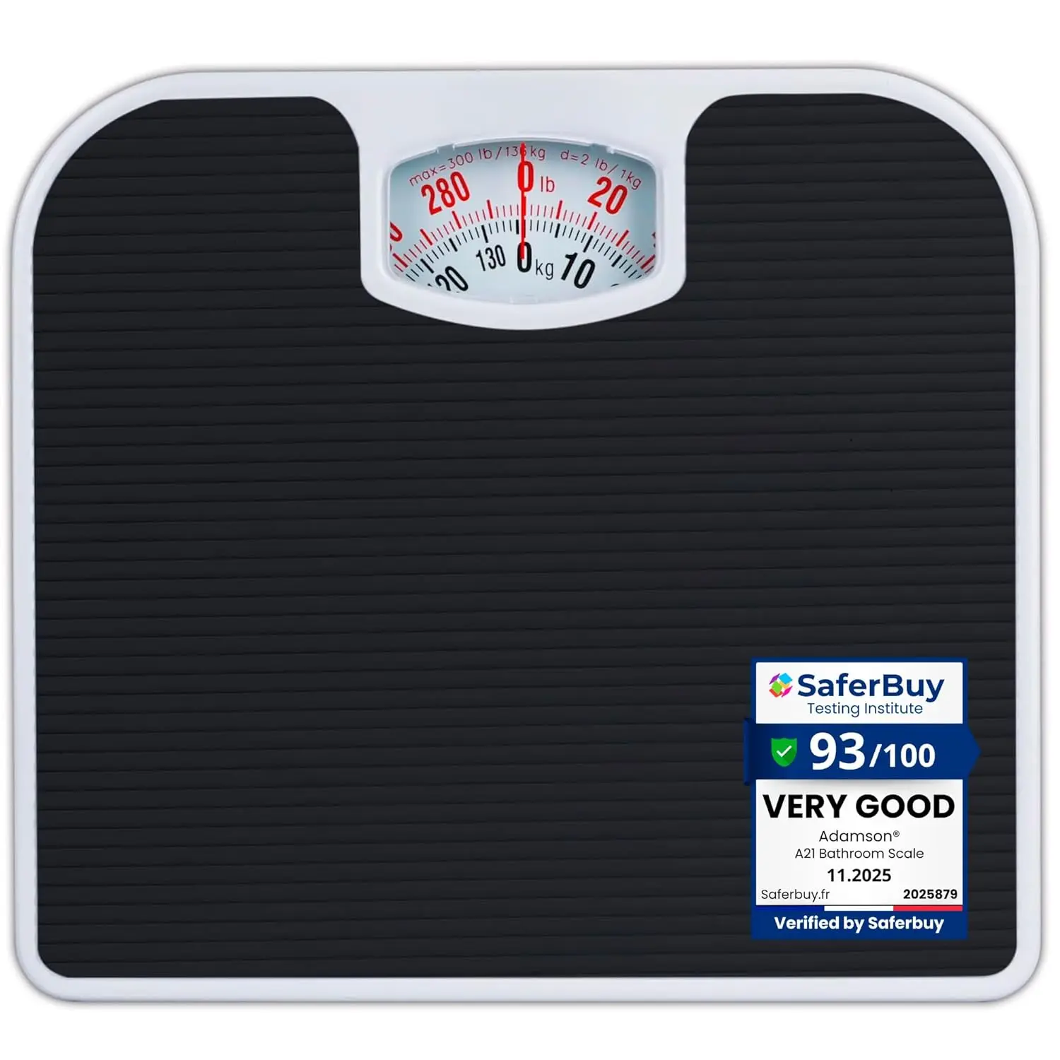 Analog Scales for Body Weight - Up to 300 LB - New - Anti-Skid Rubber Surface + Large Numbers - Analog Bathroom Scale - Affordable - Durable with 20-Year Assurance - Black Healthcare