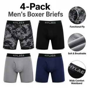 2026 Men's Camo Bamboo Rayon Boxer Briefs, 5 Inch Long Leg Anti-Chafe Breathable Moisture Wicking Underwear with Non-Roll Waistband,All-Season Wearable,2/4-Pack
