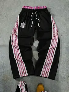 Halloween Casual Pants, West Coast Hip-Hop High-Waisted Straight Leg Pants, Unisex Loose Fit Harlan Sportswear, All Seasons Striped Design, Athleisure Style Bottoms