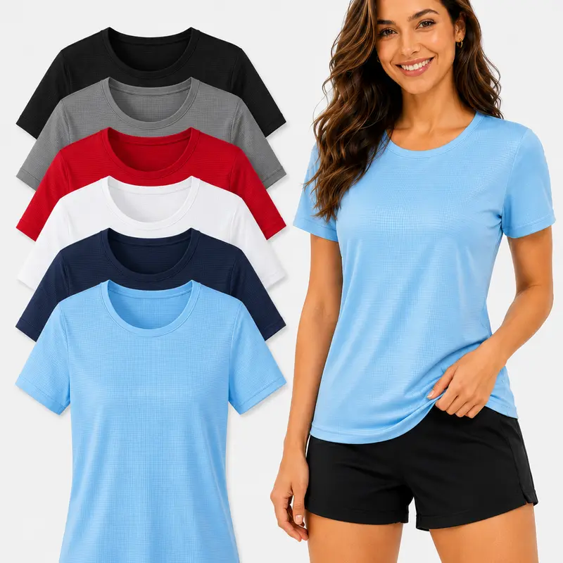 Women’s 6-Pack Quick Dry Athletic Sportswear Shirts - Lightweight, Breathable Short Sleeve Crew Neck, Easy Fit, Moisture-Wicking, Cool Dry Multi-Pieces for Yoga, Hiking