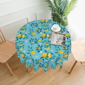 Summer Fresh Leaf Lemon Pineapple Round Tablecloth, Fruit Style Desktop Cover, Durable and Stain Resistant, 1pc