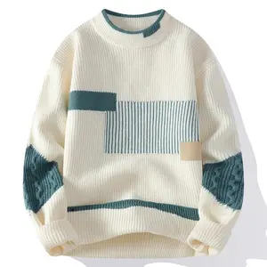 Men's Mock Neck Knitted Sweater Fashion Patchwork Knitting Pullovers Men Autumn Winter Daily Casual Warm Pullover Sweaters Man(Sheet)