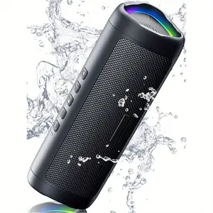 Bluetooth Speaker with HD Sound IPX5 Waterproof Up to 20 Hours Playtime TWS Pairing BT5.3 Black Portable Wireless Speaker for Home Party Outdoor Beach Electronic Gadgets Birthday Gift Audio Button Stereo Charging Colorful Lights Durable for Smartphone
