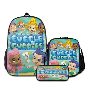 3PCS Bubble-Guppies-Backpacks for Girls Set, Cute School Backpack for Girls Boys with Lunch Box and Pencil Case, Aesthetic Bookbag for Teens, Lightweight Classic Backpack for Travel, Work, Picnic A-28