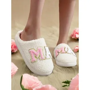 Women's Glitter Letter Pattern Plush Slippers,  House Slippers, Casual Soft Comfortable Home Slippers,  Bedroom Slippers, Ladies Slippers, Warm Slippers for Indoor & Outdoor Use for Fall & Winter