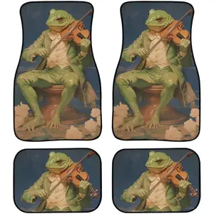 Artistic style frog violinist car floor mat 4-piece set retro oil painting style animal pattern car floor mat, All Weather Car Floor Rugs Decorate for Cars ﻿