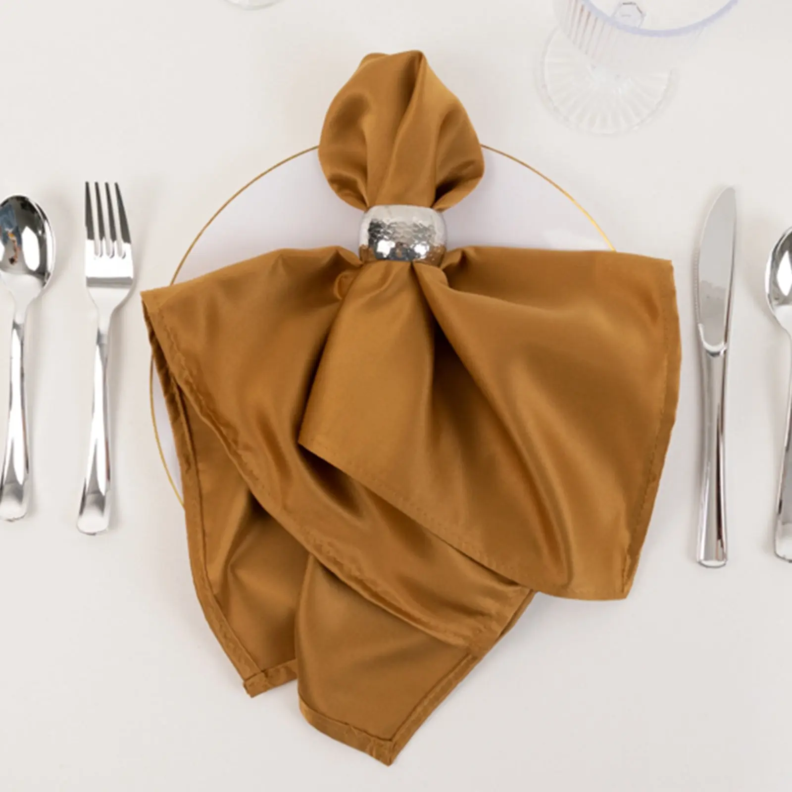 Lamour Satin Tableware Napkins 5-Pack - 20"x20" Gold Luxe Soft Matte Textured Reusable Washable Cloth Napkins for Wedding Events, Banquets, Formal Events, Reusable Washable Napkins, Business Settings