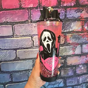 Ghostface No You Hang Up Light Up Snowglobe Tumbler | Scream Rhinestone Tumbler | Bling Drip Drinkware Straw Rhinestone Lid Water Bottles