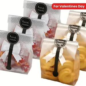 60pcs Polka Dot Frosted Rectangular Biscuit Bag, Gift Packaging Bag, Gift Wrapping Supplies, Clear Color, Self-Adhesive Sticker, 8.86''×3.54'', 22.5x9cm