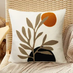 Boho Decorative Pillows for Bed Mid Century Modern Throw Pillows Covers Leaf Green Pillow Cover Textured Aesthetic Boho Pillows Cover Decorative Throw Pillows for Couch,1PC,18x18 Inch