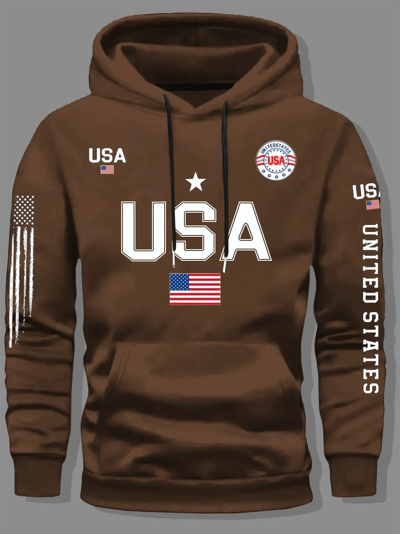 Unisex Hooded Fleece Long Sleeve Sweatshirt, Usa Letter Print Design, Retro American Style, Casual Comfortable Graphic Hoodie for Fall & Winter