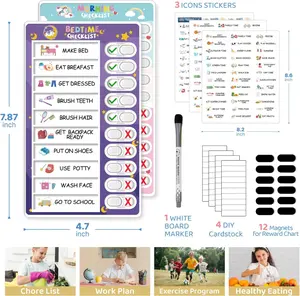 Upgraded Slider 3 in 1 Bedtime/Morning/Daily Routine Chart for Kids Magnetic Chore Chart for Kids Visual Schedule for Kids Toddlers Schedule Board for Home