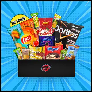 The Teaser | Premium Mystery Snack Box | 12 Count | 1LB Snack Box Multipack | International Box, Asian & Japanese Snacks | Snack Gift Basket with Chips, Drink, Candy & Cookies | Sweet Care Package for College Students