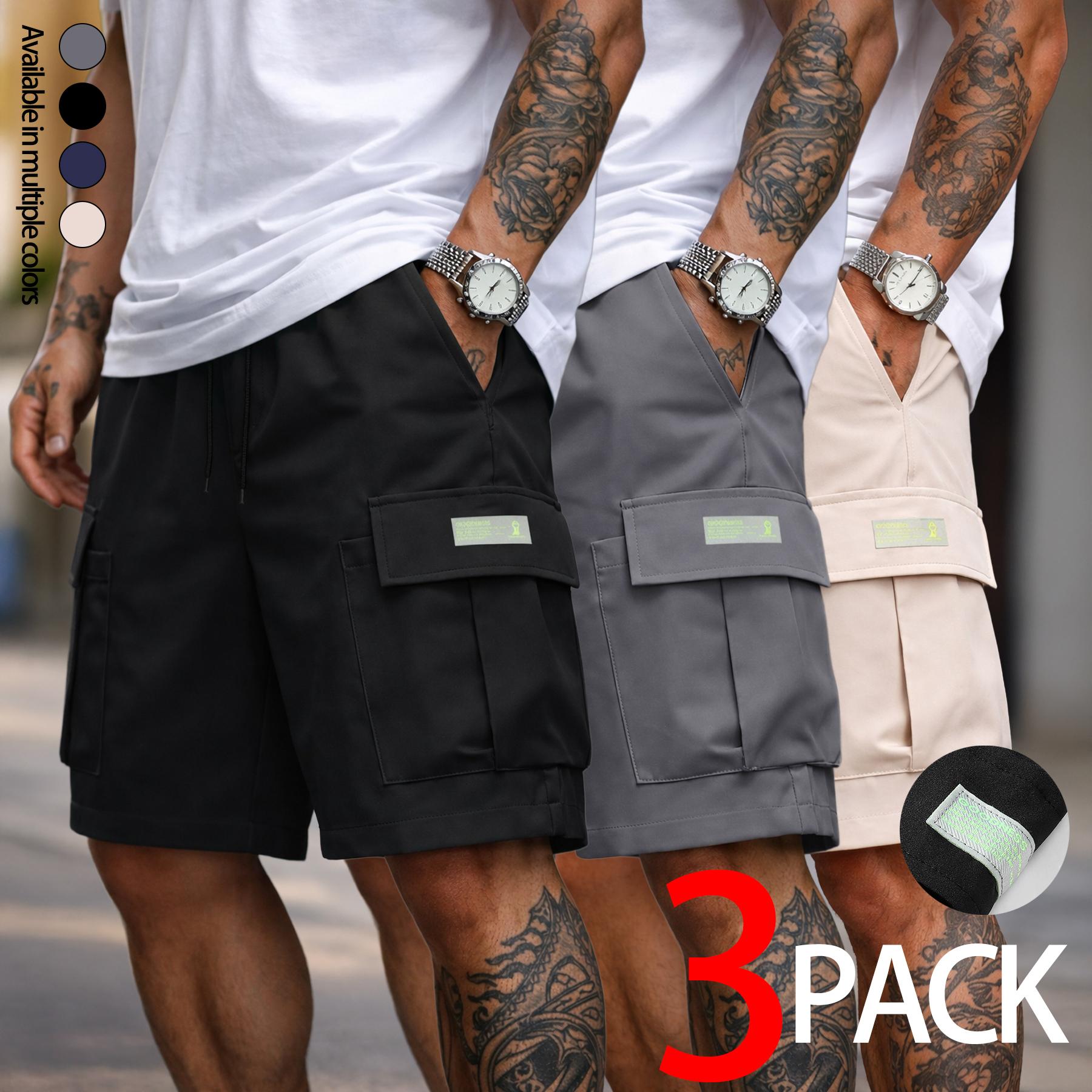 Mens Cargo Shorts Techwear Gorpcore Urban Utility Multi Flap Pockets Loose Fit Wide Leg Drawstring Summer Casual Streetwear High Street Vibe Cityboy Tactical Outdoor Hiking Athletic Workout Daily Wear Half Pants Multi Pack Bundle Fashion Basics Essentials