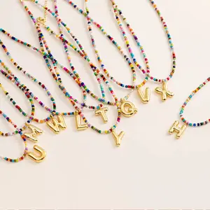 Bestselling New Bohemian Colorful Seed Bead 26 Letter Pendant Necklace Personalized Vacation Style Choker