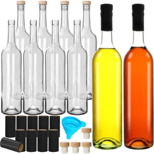 10-Pack 26 oz/750 ml Glass Bottles with Cork Lids and Shrink Capsule Caps, for home brewing and juicing—suitable for Bordeaux wine, beverages, sparkling wine, kefir, and decorative purposes