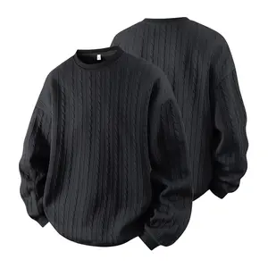 Men's Cable Knit Pattern Round Neck Sweatshirt, Solid Color Casual Loose Long Sleeve T-Shirt, Made from High-Quality Fabric Comfortable Base Shirt, Home Wear Daily Wear, Plus Size S-5XL Men's T-Shirt