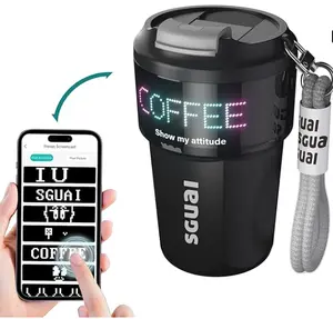 Smart Pixel Cup with LED Temperature & Pixel Display by APP Control, Smart Insulated Novelty Mug Water Flask for Unique Presents, 12oz Coffee Drinkware Stainless Steel Tea Customized Set Tumbler Water Bottles Bottled