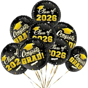 Class of 2026 Graduation Supplies & Decorations - 12pcs 18" Congrats Grad Black and Gold Balloons Set Memorable Grad Celebrations