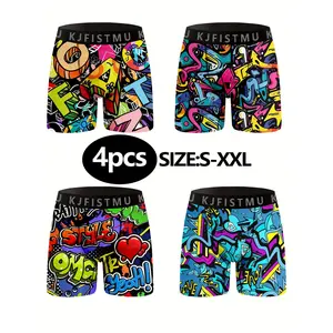 4pcs Men's Boxer Panties (KJFISTMU) – trendy printed, hot fashion. Soft, comfortable, breathable, Ideal as personalised gifts, casual daily essentials. Stylish, fashionable undergarments in multipack. Features curved zipper closure. Menswear Socks